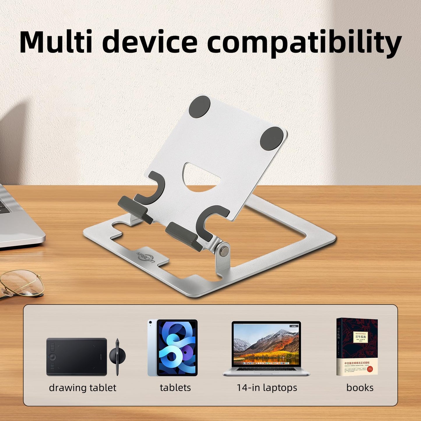 KABCON Tablet Stand,2025 Aluminum Stand Holder for Digital Drawing Pad,Portable Adjustable for up to 16'' Graphics Drawing Art Tablets, Surface Series Tablets,iPad Series,Samsung Galaxy Tabs,Kindle
