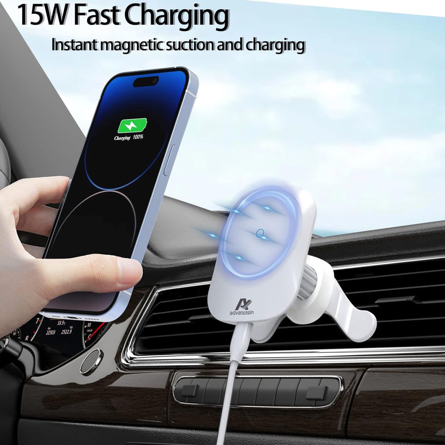 KABCON 15W Magsafe Wireless Car Charger Air Vent Mount [ship from the US]