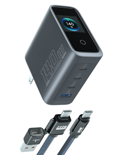 140W Gan laptop charger,3 Type C Port +1 USB A Port（Includes a USB-C charging cable）