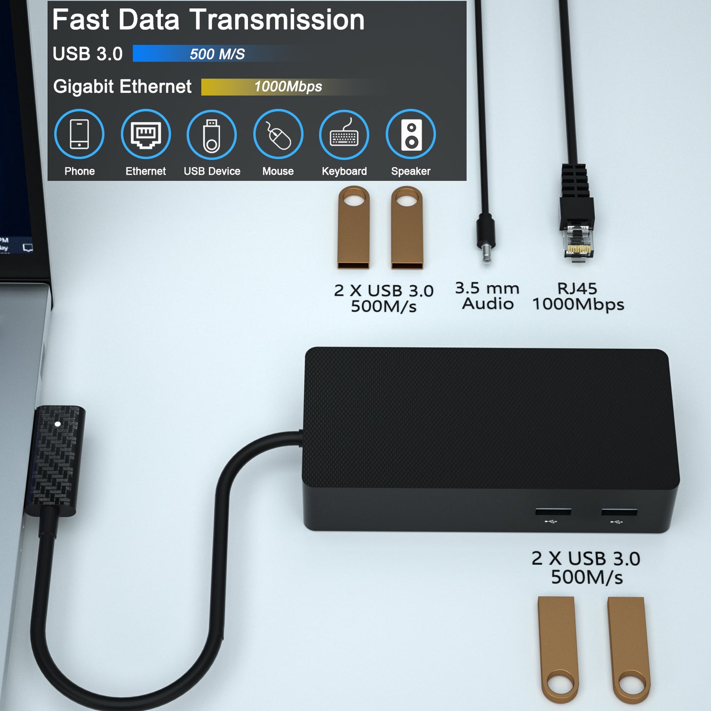 KABCON Surface Docking Station with 90W Power Supply [ship from the US]