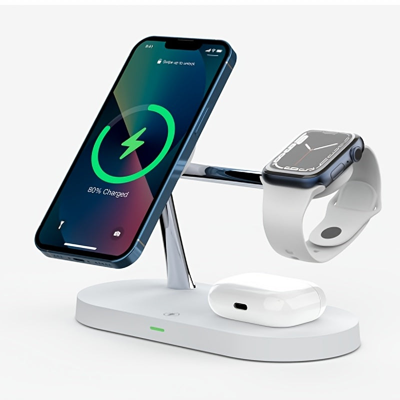 TIMESS 5-in-1 Wireless Charging Station - Fast 15W Qi Charging Dock with LED Night Light, Compatible with iPhone 15/14/13/12 Pro Max Mini, Apple Watch 9/8/7/SE/6/5/4/3/2, AirPods 3/2/Pro, and More