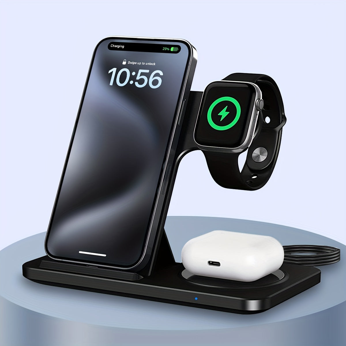 3-in-1 Fast Charging Station - Foldable Wireless Charger Stand with iPhone and iWatch Compatibility - Universal Charging Hub for iPhone 15,14, 13, 12, 11, Pro, Max, Mini, Plus, X, XR, XS, SE, 8, and iWatch 1-8, Airpods 3, 2, Pro