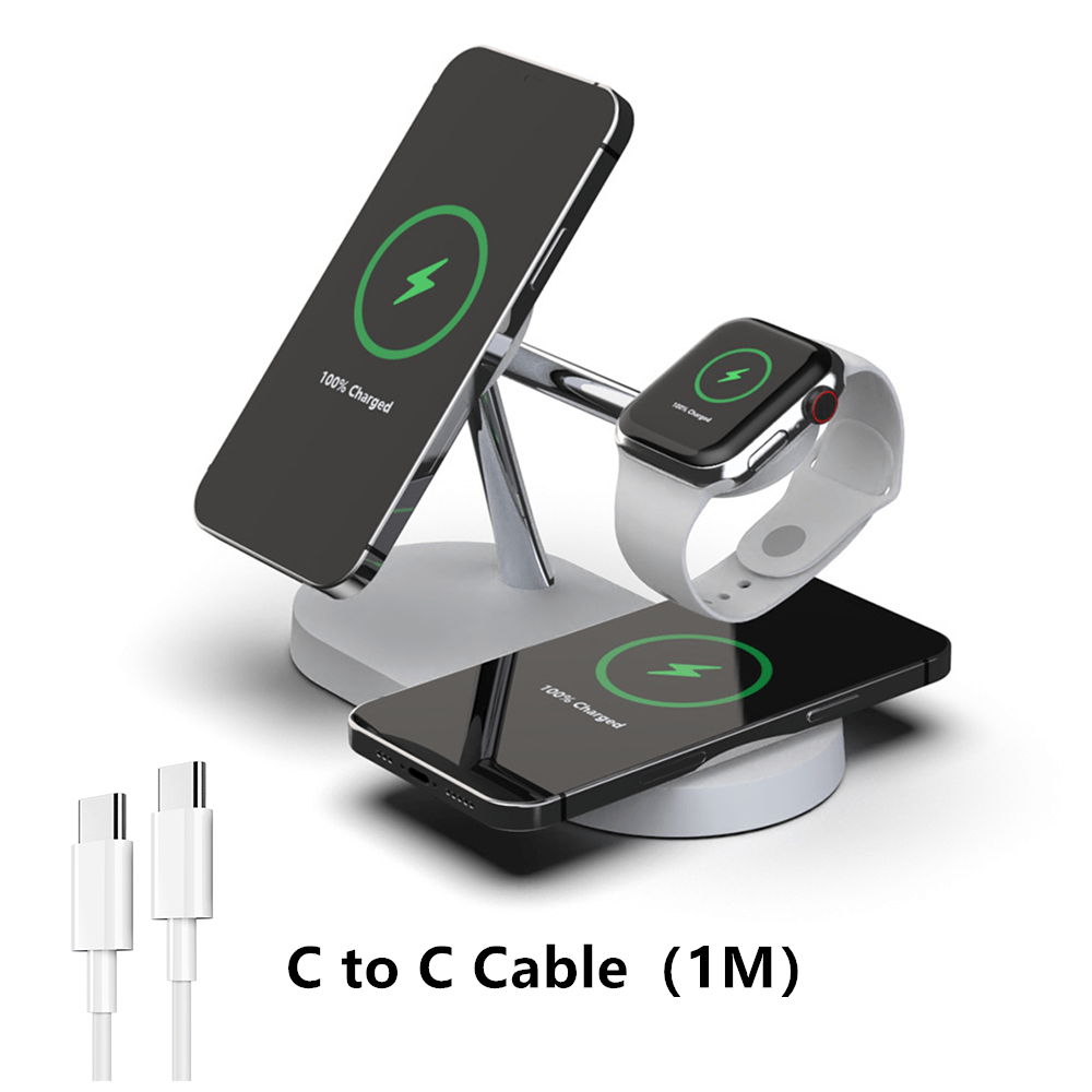 TIMESS 5-in-1 Wireless Charging Station - Fast 15W Qi Charging Dock with LED Night Light, Compatible with iPhone 15/14/13/12 Pro Max Mini, Apple Watch 9/8/7/SE/6/5/4/3/2, AirPods 3/2/Pro, and More