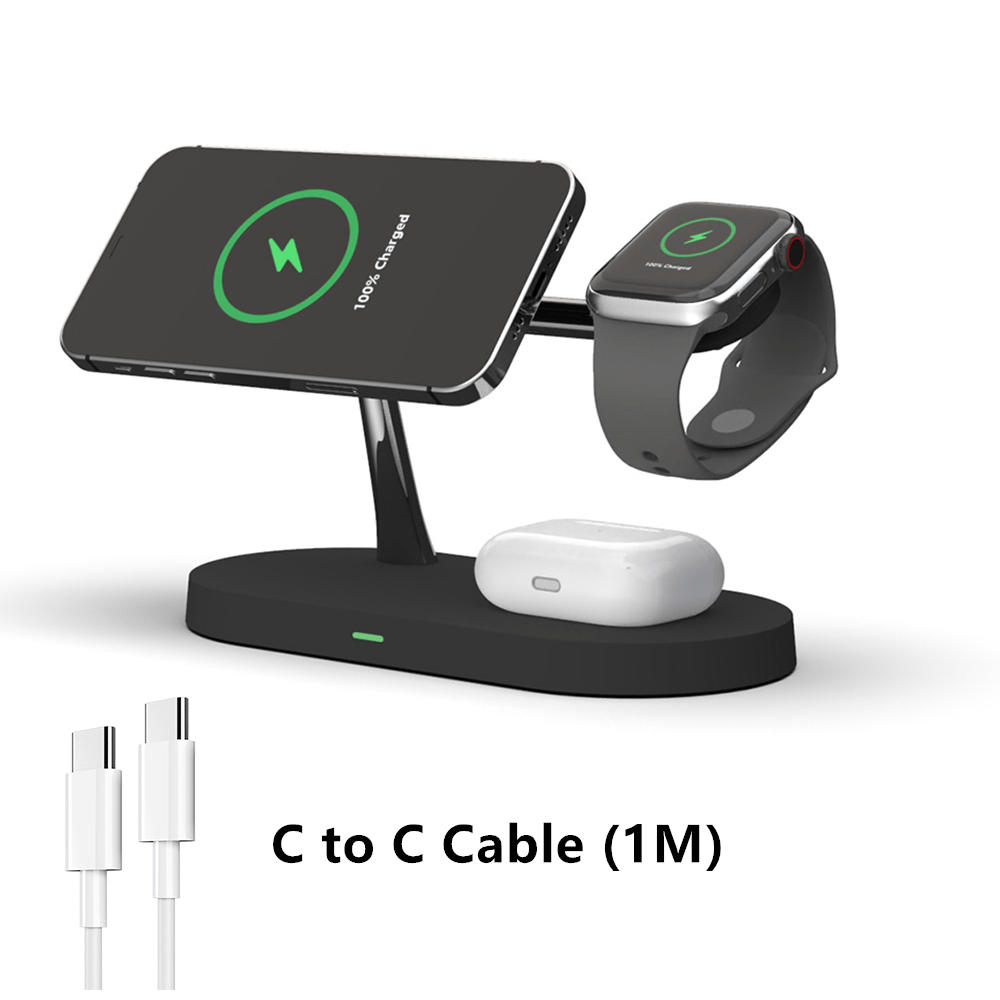 TIMESS 5-in-1 Wireless Charging Station - Fast 15W Qi Charging Dock with LED Night Light, Compatible with iPhone 15/14/13/12 Pro Max Mini, Apple Watch 9/8/7/SE/6/5/4/3/2, AirPods 3/2/Pro, and More