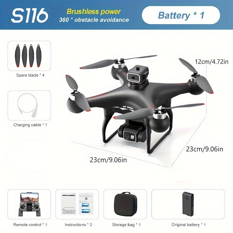 S116 MAX Brushless Optical Flow Remote Control Drone Dual Camera 1 Battery ESC Camera, Headless Mode, 360° Intelligent Infrared Obstacle Avoidance, WIFI FPV, Phone APP