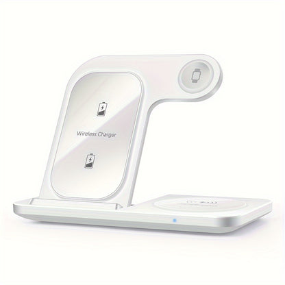 3-in-1 Fast Charging Station - Foldable Wireless Charger Stand with iPhone and iWatch Compatibility - Universal Charging Hub for iPhone 15,14, 13, 12, 11, Pro, Max, Mini, Plus, X, XR, XS, SE, 8, and iWatch 1-8, Airpods 3, 2, Pro