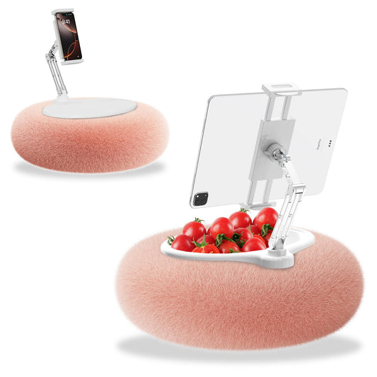 Tablet Stand Pillow，360°Adjustable Phone Holder for Bed with Soft Plush Fabric, and Detac [ship from the US]hable Bowl, Pink