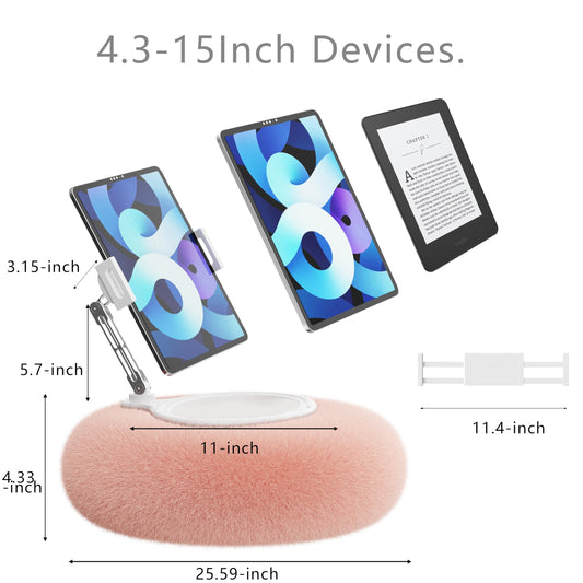 Tablet Stand Pillow，360°Adjustable Phone Holder for Bed with Soft Plush Fabric, and Detac [ship from the US]hable Bowl, Pink