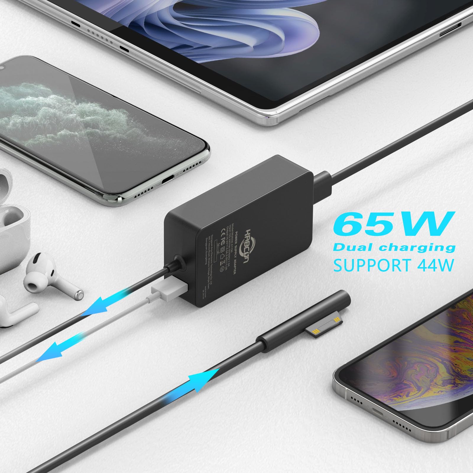 UL Listed KABCON Surface Pro Surface Laptop Charger,44W 15V Power Supply Adapter Compatible with Microsoft Surface Pro 3 4 5 6 7 8 Pro X,Surface Lapto Surface Pro Surface Laptop Charger [UL Listed] 65W Power Adapter