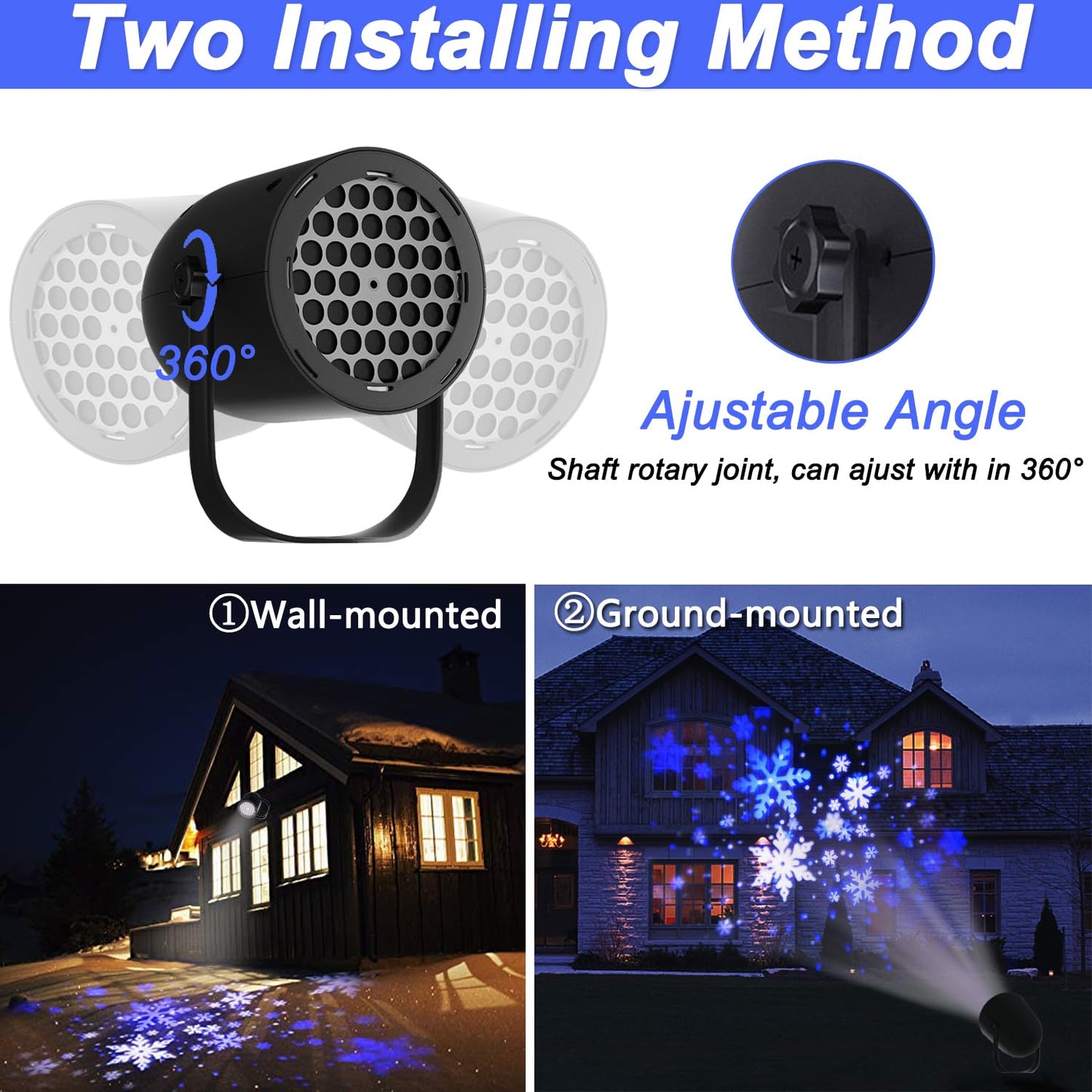 Snowfall Light Projector, Christmas Rotating Snowflake Projector Lamp [2025 Updated] with White Blue Snow for Indoor Decoration Lighting on Halloween Holiday Birthday Wedding [ship from the US]