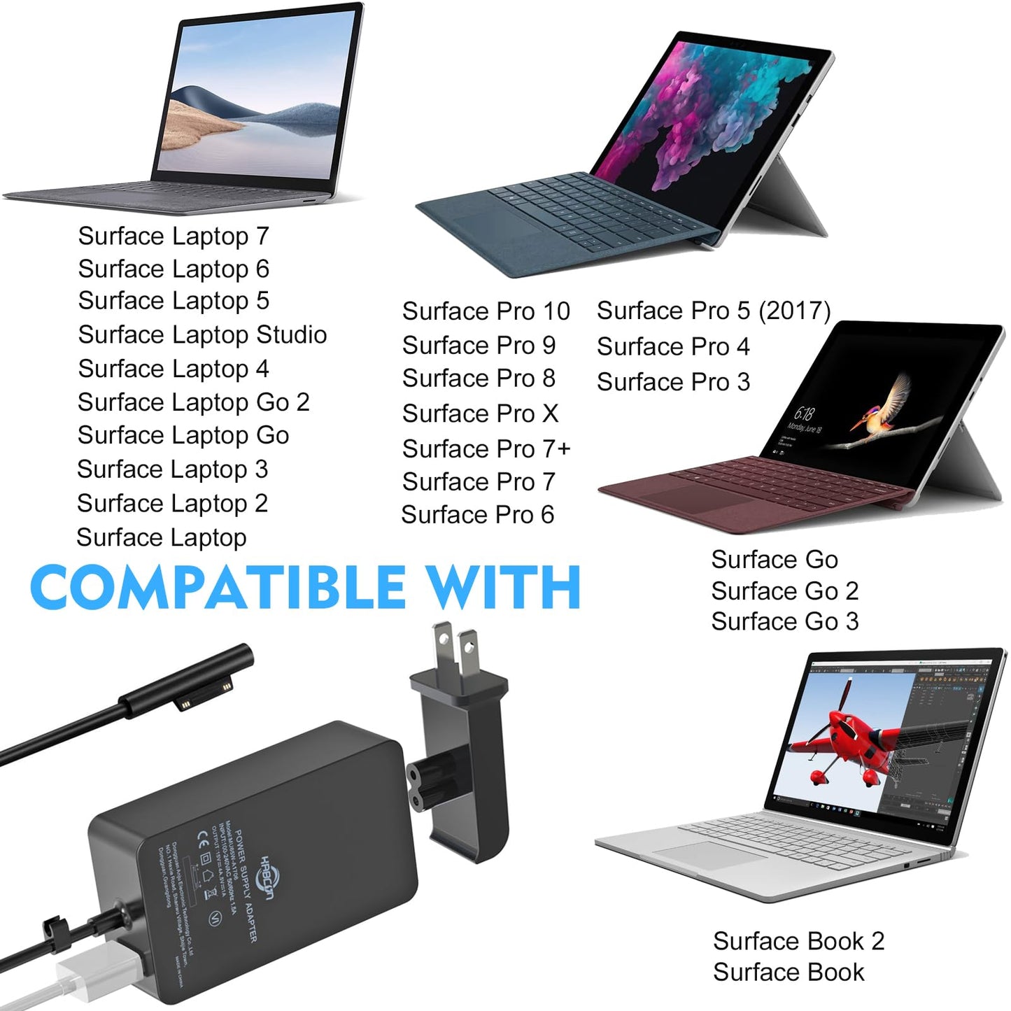 [ship from the US]Surface Pro Surface Laptop Charger [UL Listed] 65W Power Adapter