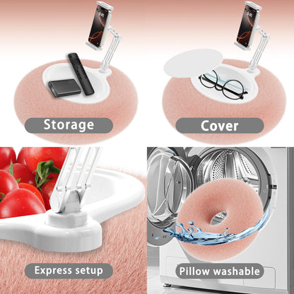 Tablet Stand Pillow，360°Adjustable Phone Holder for Bed with Soft Plush Fabric, and Detac [ship from the US]hable Bowl, Pink