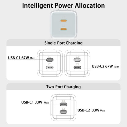 USB C Charger 67W, GaN 2 Port Compact Fast Wall Charger[ship from the US]