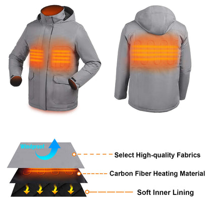 [ship from the US]Men's Heated Hooded Jacket with Battery and Charger