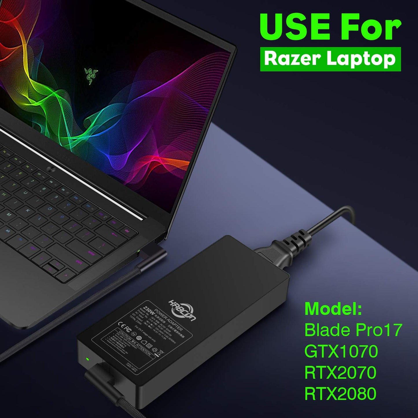 [US Stock] Razer Blade Charger, 230W 19.5V 11.8A Laptop AC Adapter Power Supply