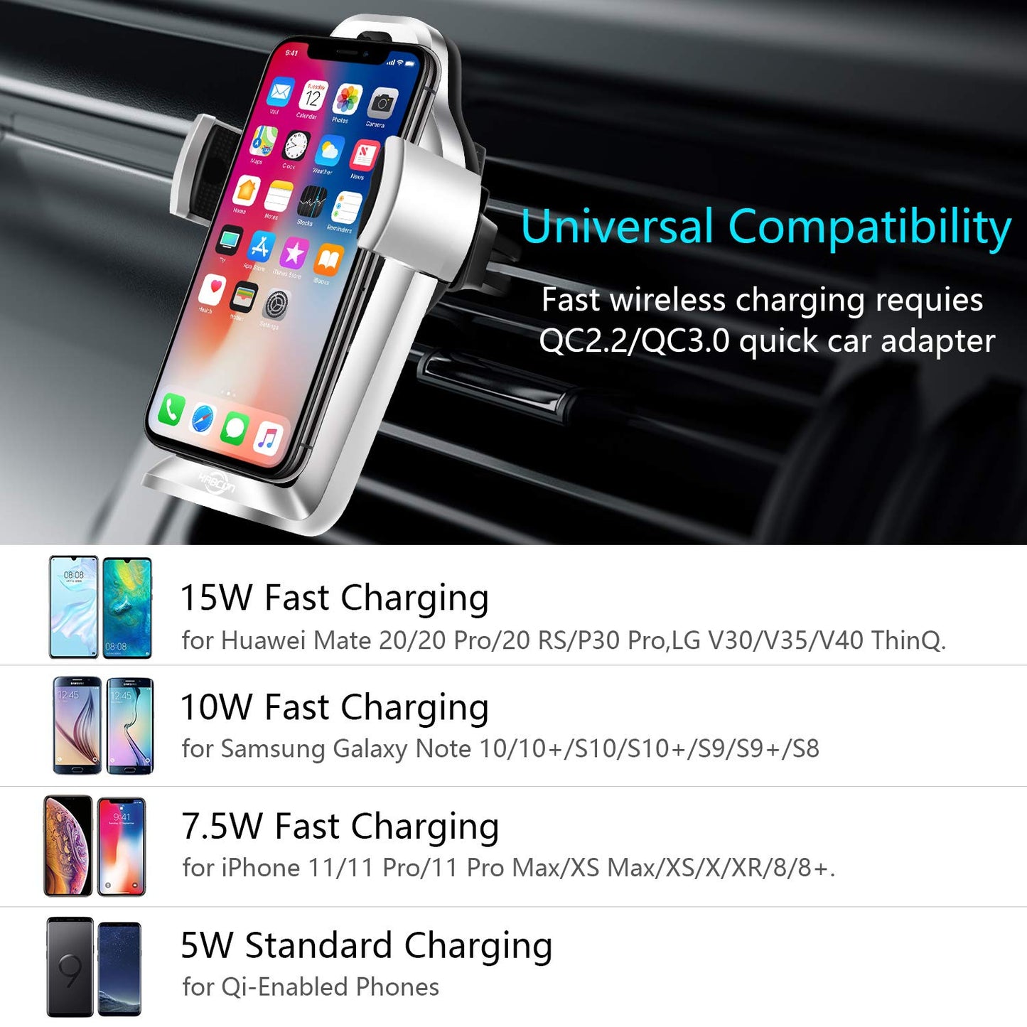 [US Stock] Wireless Car Charger,KABCON 15W/10W Qi Fast Charging