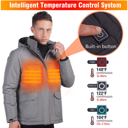 [ship from the US]Men's Heated Hooded Jacket with Battery and Charger