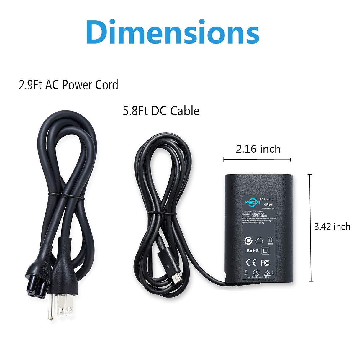 [US Stock] KABCON 45W USB-C Charger Compatible with DELL XPS 11 XPS 12 XPS 13