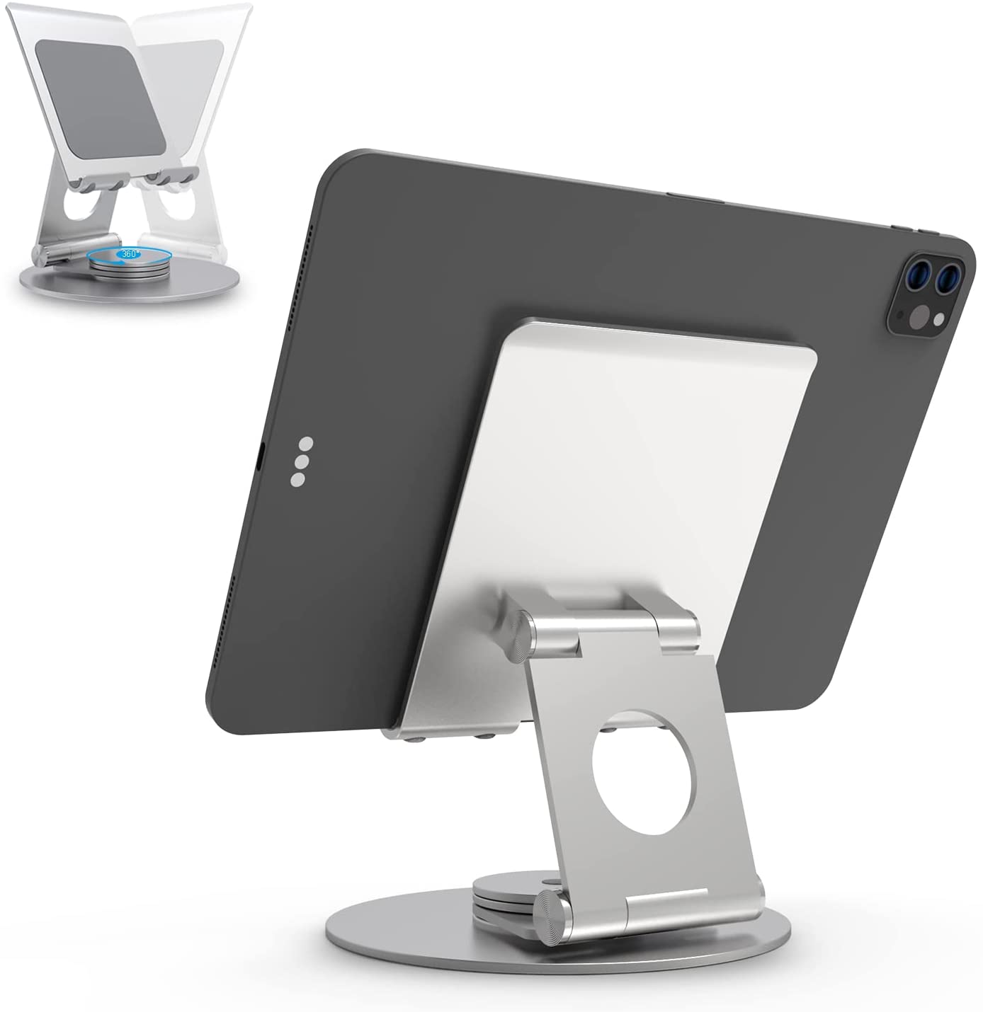 [US Stock] Swivel Tablet Stand,KABCON Aluminum Portable 360°Rotating Tablet iPad Stand Holder