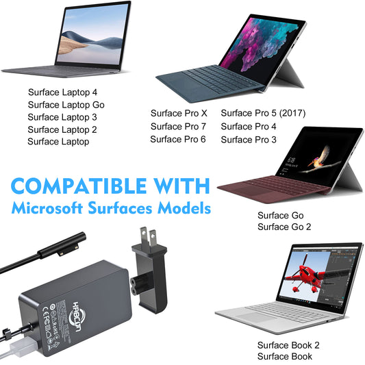 [US Stock] Surface Pro Surface Laptop Charger 65W Power Adapter Compatible with Microsoft Surface Pro X Pro 7 Pro 6 Pro 5 Pro 4 Pro 3 Surface Laptop 1 2 3 Surface Go 1 2 Surface Book and Travel Case