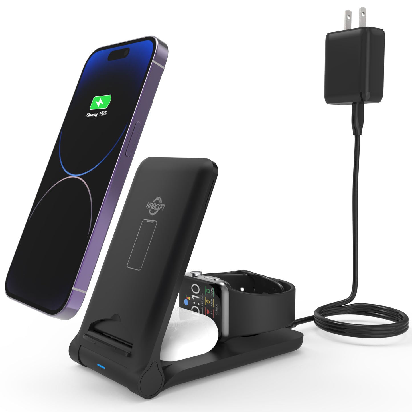 [US Stock] Wireless Charging Station,3 in 1 Foldable Qi-Certified Fast Wireless Charger Stand