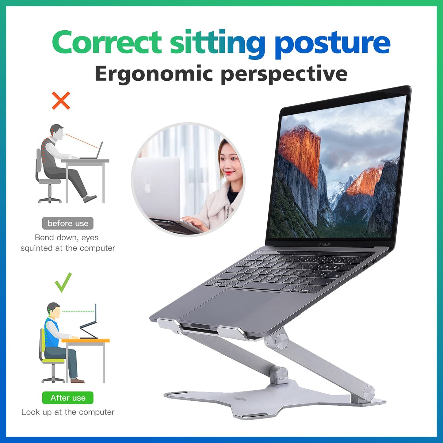 [US Stock] KABCON Laptop Stand,Ergonomic Height Angle Adjustable Notebook Stand