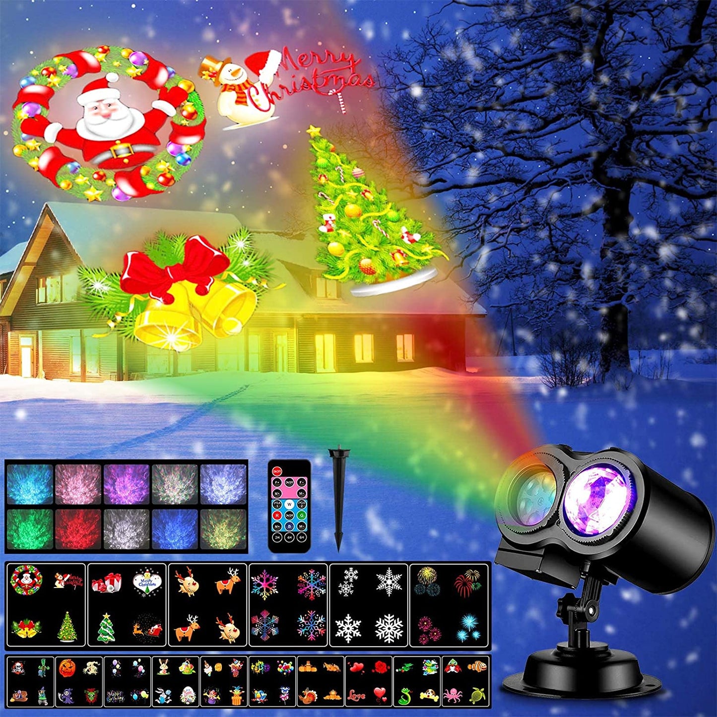 [US Stock] Christmas Projector Lights, Remote Control 2-in-1 Moving Patterns