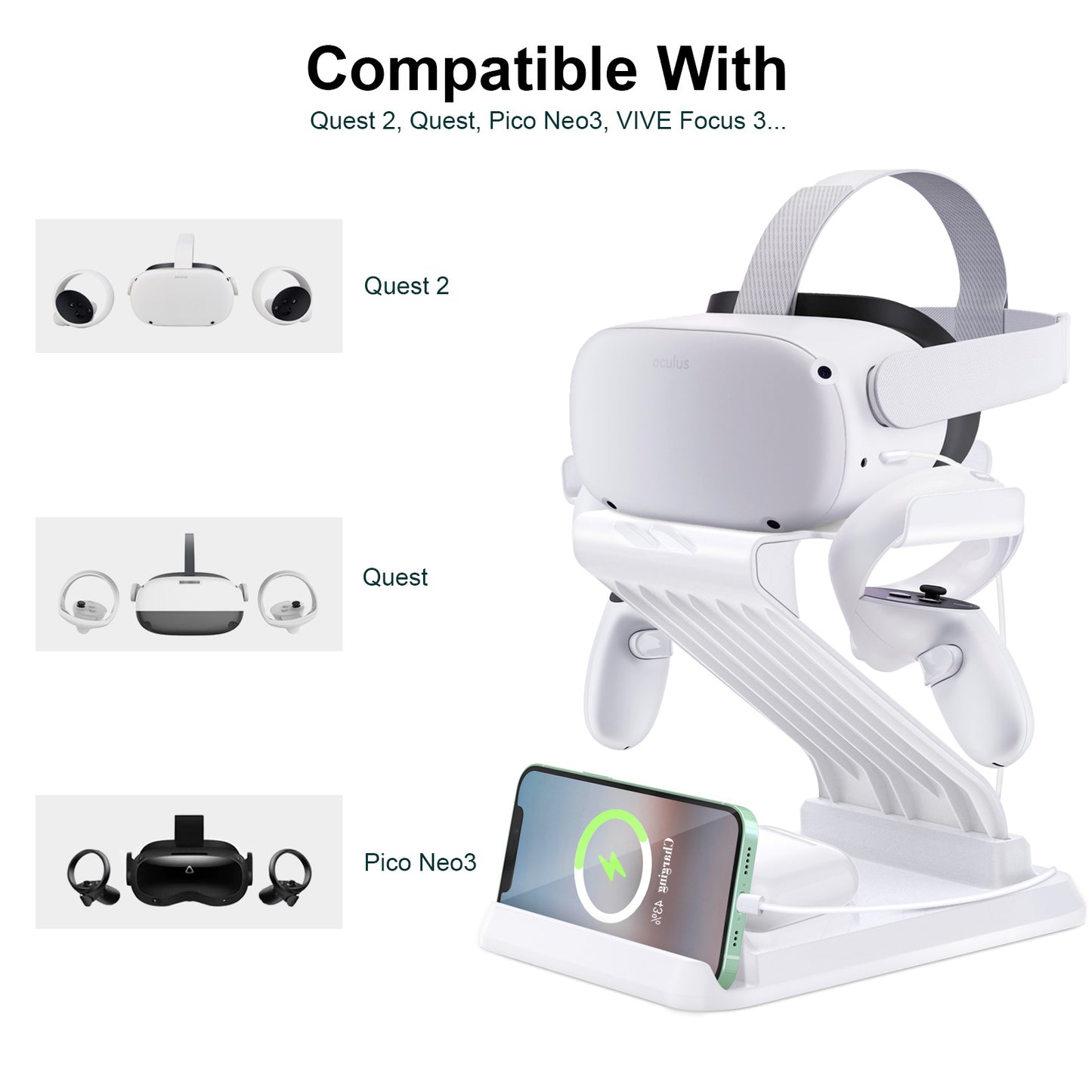 [ship from the US]VR Stand with Charging Port,Compatible with Oculus Quest 2/Quest /Pico Neo 3/Vive Focus 3 VR Headset and Touch Controllers